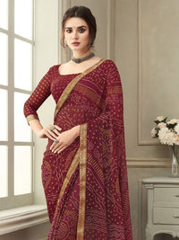 Ishani Bandhani Printed Chiffon Saree with Lace Border