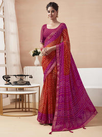 Rangriti Bandhani Chiffon Saree with Lace Border