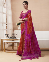 Rangriti Bandhani Chiffon Saree with Lace Border