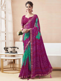 Rangriti Bandhani Chiffon Saree with Lace Border