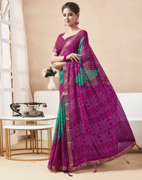 Rangriti Bandhani Chiffon Saree with Lace Border