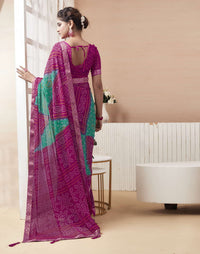 Rangriti Bandhani Chiffon Saree with Lace Border