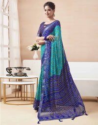 Rangriti Bandhani Chiffon Saree with Lace Border