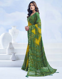 Rangriti Bandhani Chiffon Saree with Lace Border