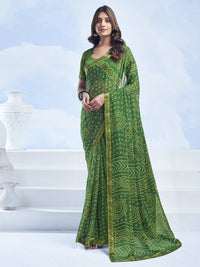 Rangriti Bandhani Chiffon Saree with Lace Border