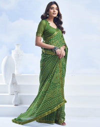 Rangriti Bandhani Chiffon Saree with Lace Border
