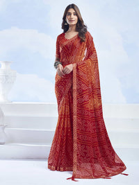 Rangriti Bandhani Chiffon Saree with Lace Border