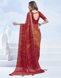 Rangriti Bandhani Chiffon Saree with Lace Border