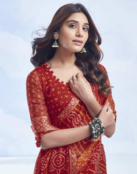 Rangriti Bandhani Chiffon Saree with Lace Border