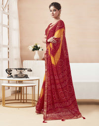 Rangriti Bandhani Chiffon Saree with Lace Border