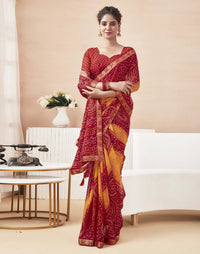 Rangriti Bandhani Chiffon Saree with Lace Border