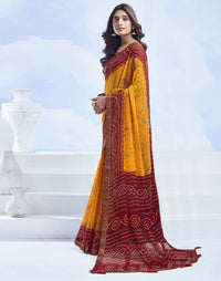 Rangriti Bandhani Chiffon Saree with Lace Border