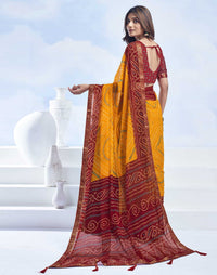 Rangriti Bandhani Chiffon Saree with Lace Border