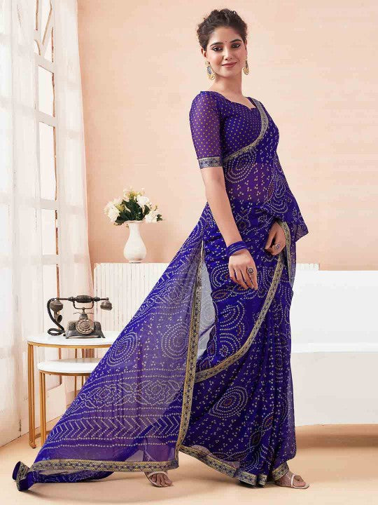 Rangriti Bandhani Chiffon Saree with Lace Border