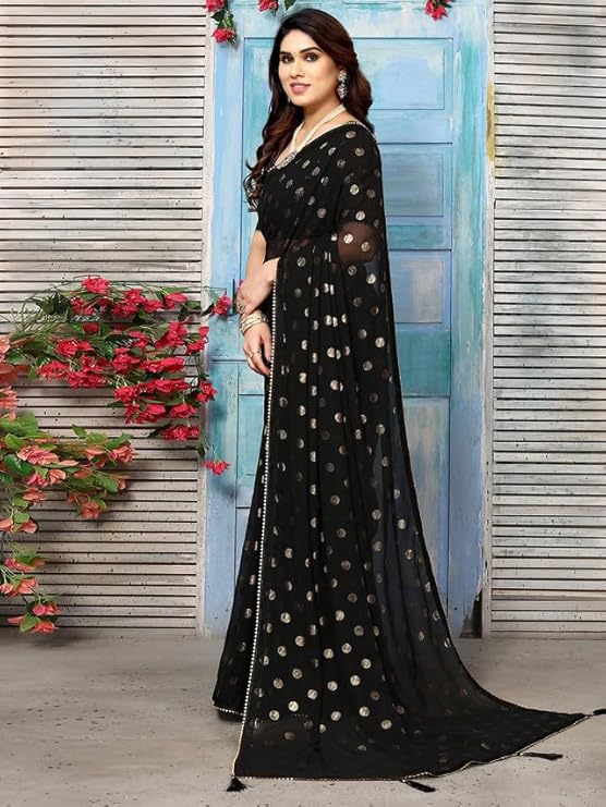 Swarna Polka Tassel Georgette Saree