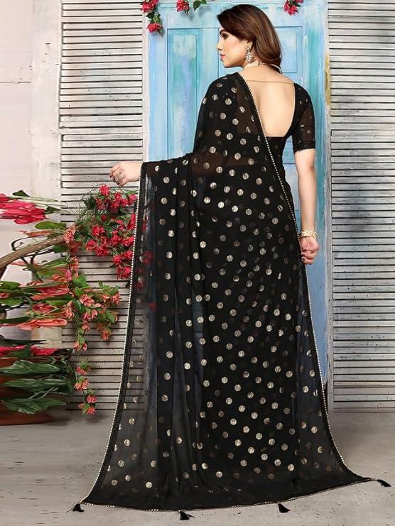 Swarna Polka Tassel Georgette Saree