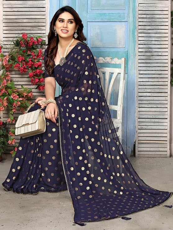 Swarna Polka Tassel Georgette Saree