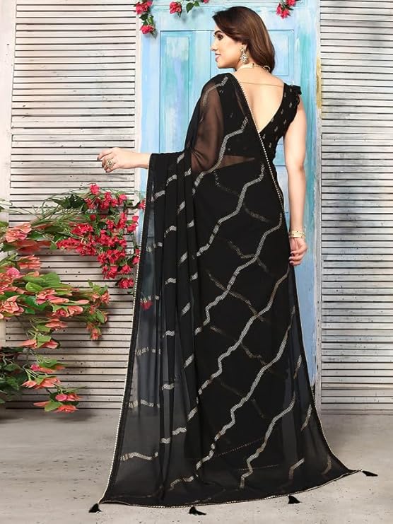 Swarna Stripe Tassel Georgette Saree