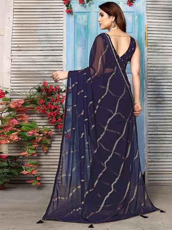 Swarna Stripe Tassel Georgette Saree