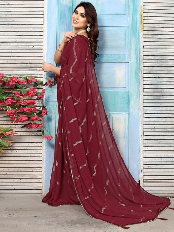 Swarna Stripe Tassel Georgette Saree