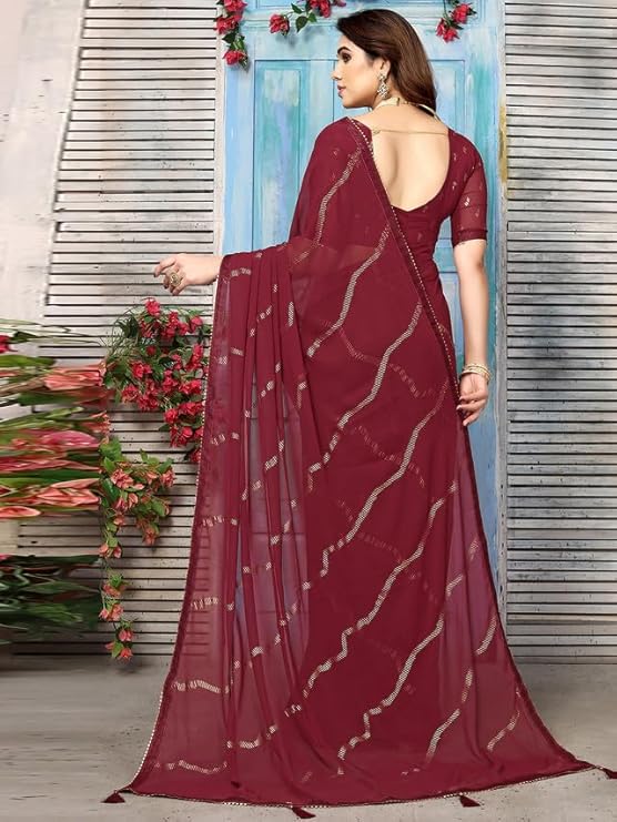 Swarna Stripe Tassel Georgette Saree