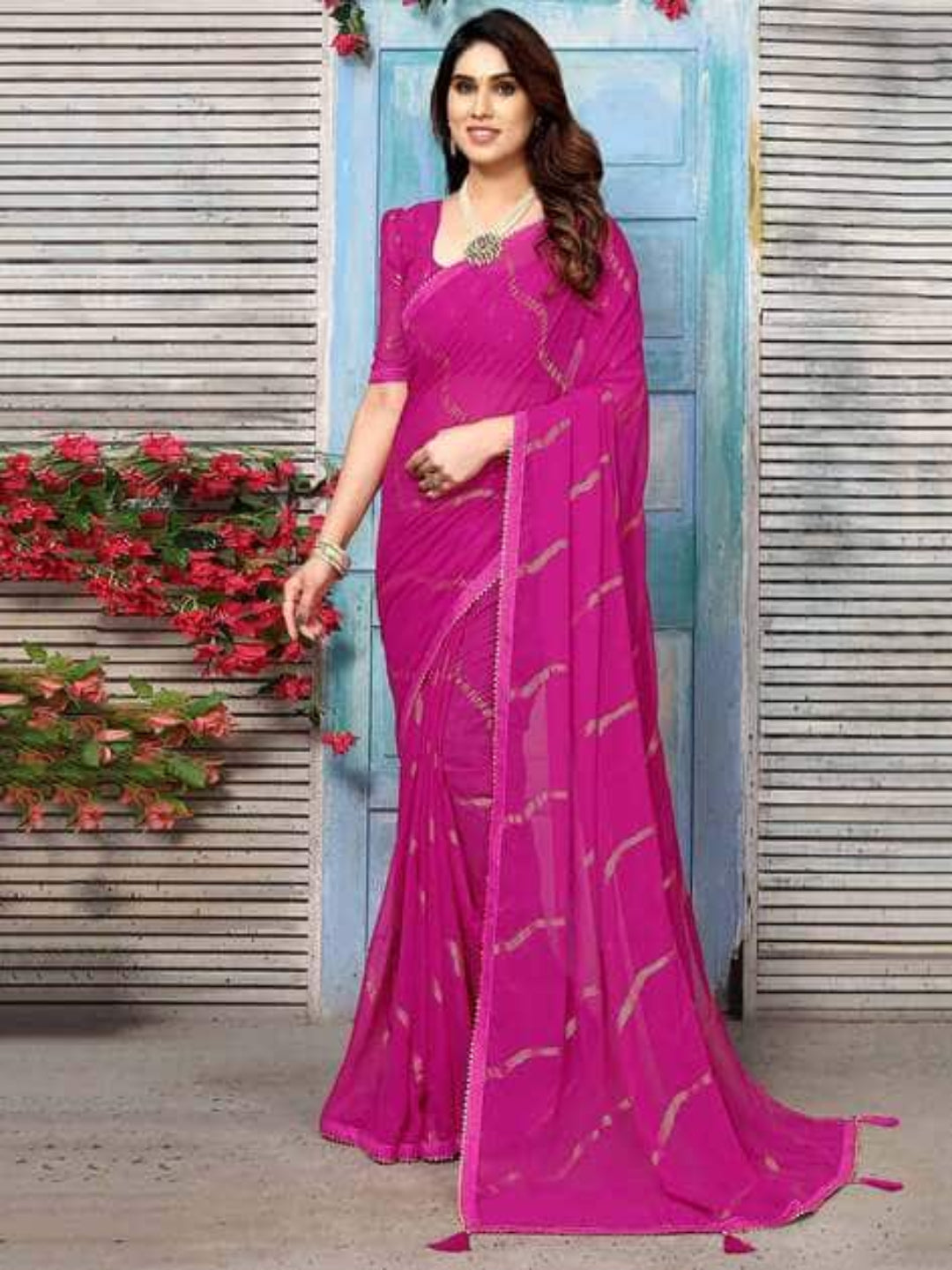 Swarna Stripe Tassel Georgette Saree