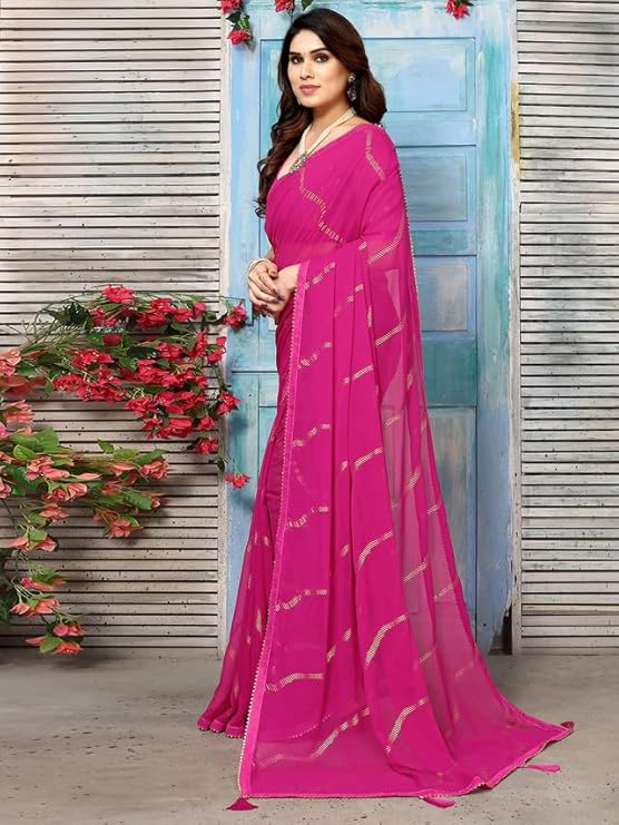 Swarna Stripe Tassel Georgette Saree