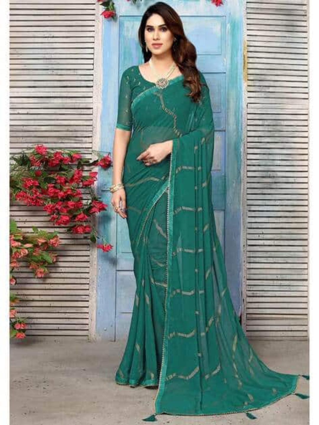 Swarna Stripe Tassel Georgette Saree