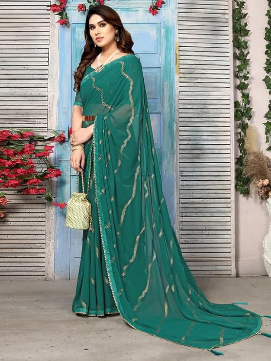 Swarna Stripe Tassel Georgette Saree
