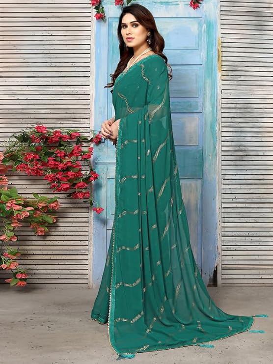 Swarna Stripe Tassel Georgette Saree