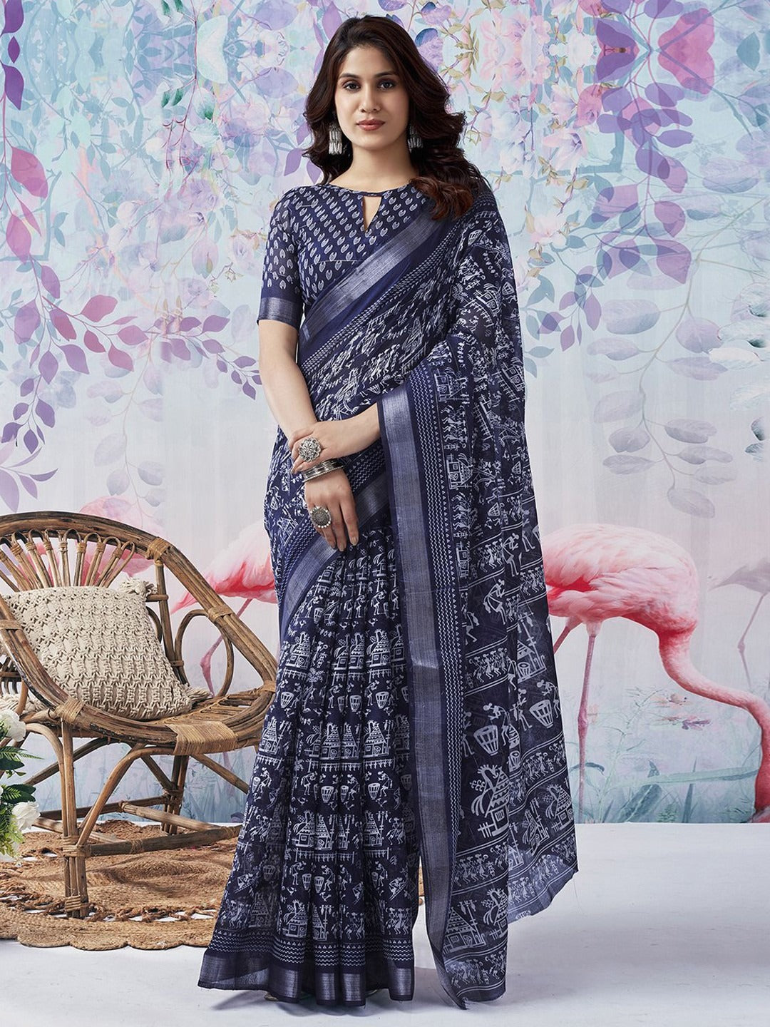 Indira Indigo Work Georgette Saree