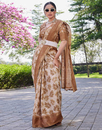 Vriksha Floral Leaf Chanderi Saree
