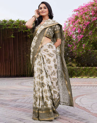Vriksha Floral Leaf Chanderi Saree