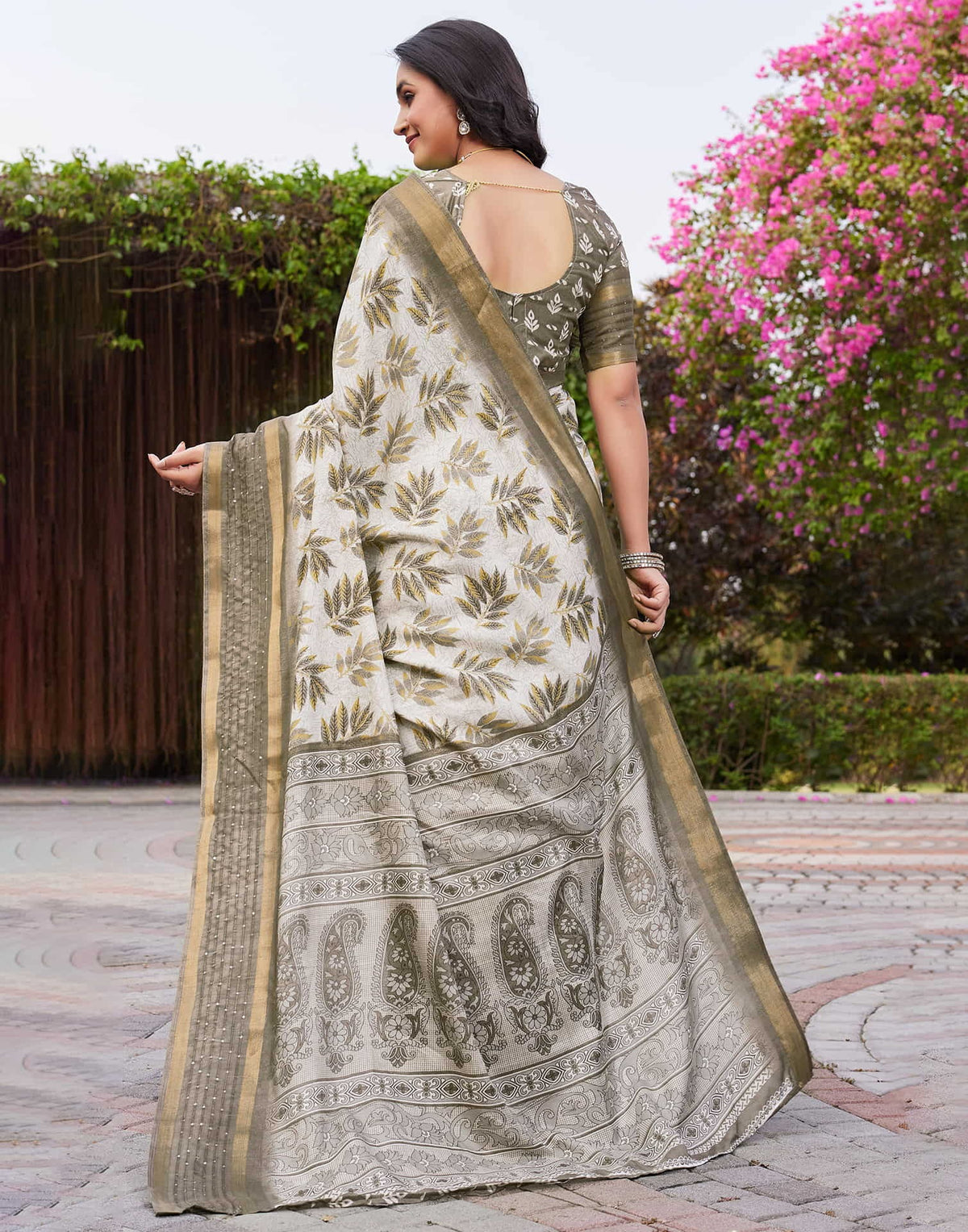 Vriksha Floral Leaf Chanderi Saree