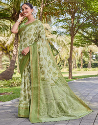 Vriksha Floral Leaf Chanderi Saree