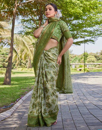 Vriksha Floral Leaf Chanderi Saree