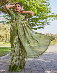 Vriksha Floral Leaf Chanderi Saree