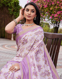 Vriksha Floral Leaf Chanderi Saree