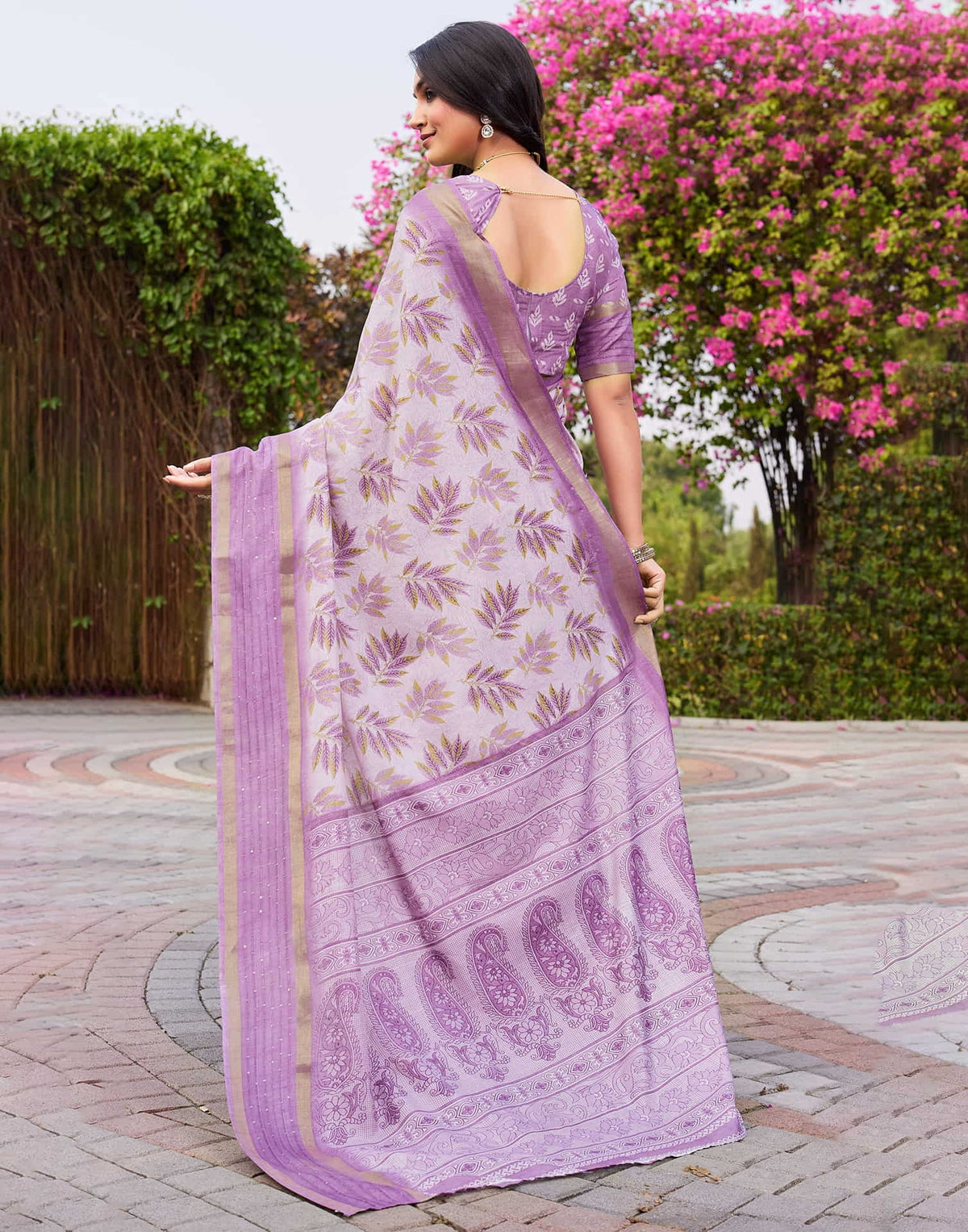 Vriksha Floral Leaf Chanderi Saree