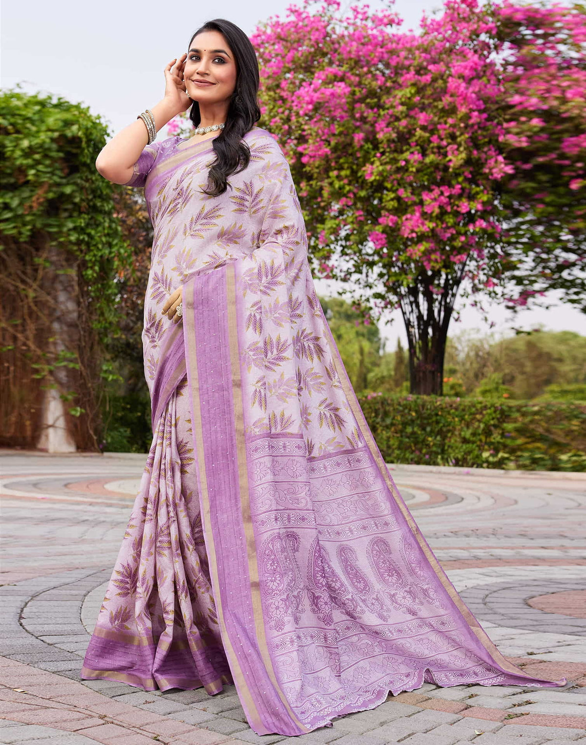 Vriksha Floral Leaf Chanderi Saree