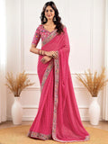 Pink Georgette Bandhani Print Saree