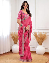 Pink Georgette Bandhani Print Saree