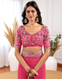 Pink Georgette Bandhani Print Saree