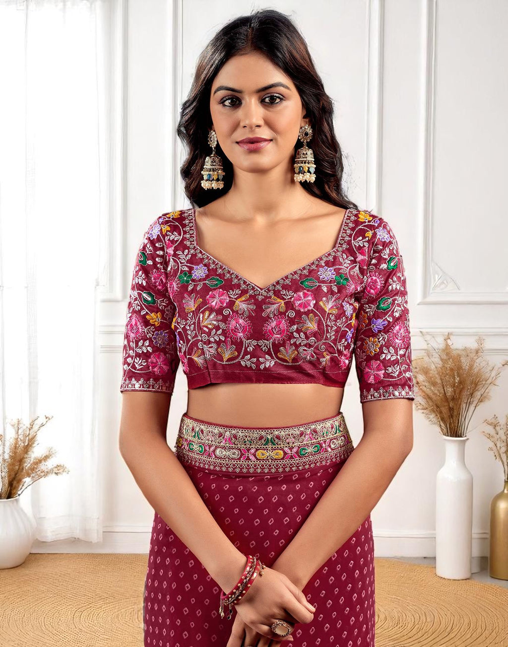 Pink Georgette Bandhani Print Saree