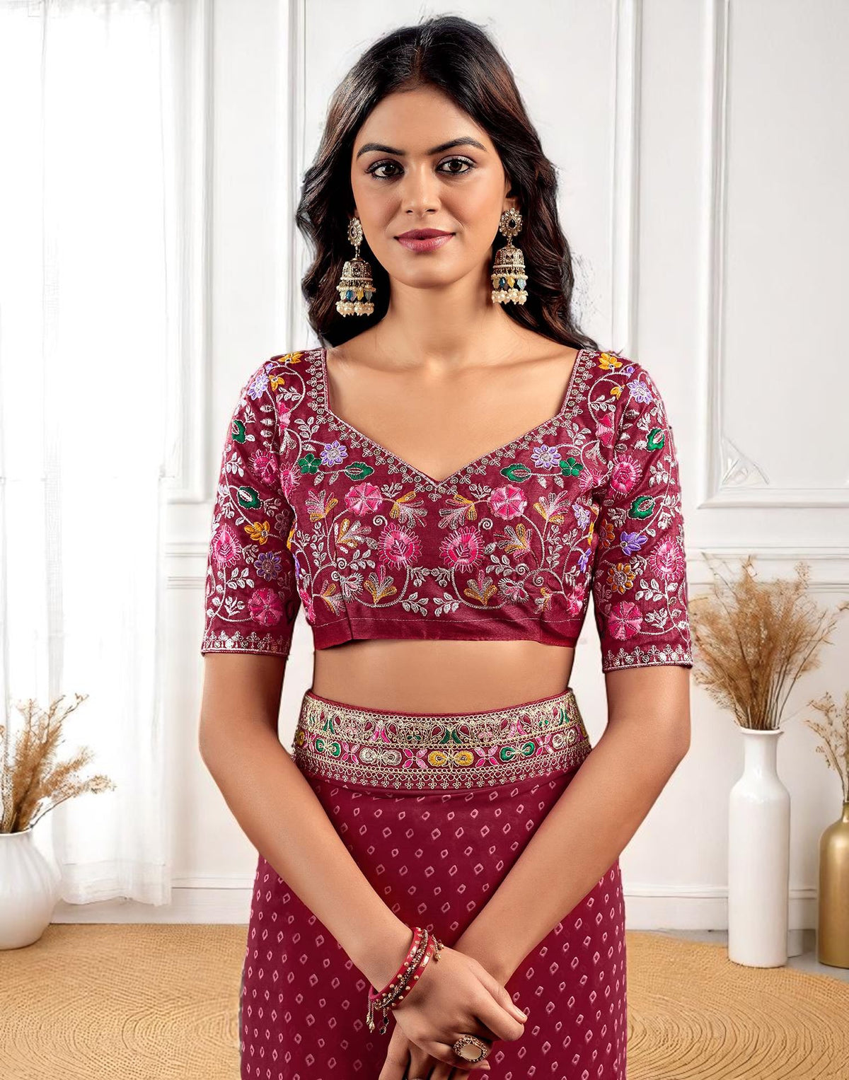 Pink Georgette Bandhani Print Saree