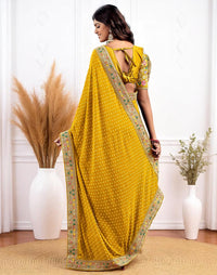 Pink Georgette Bandhani Print Saree