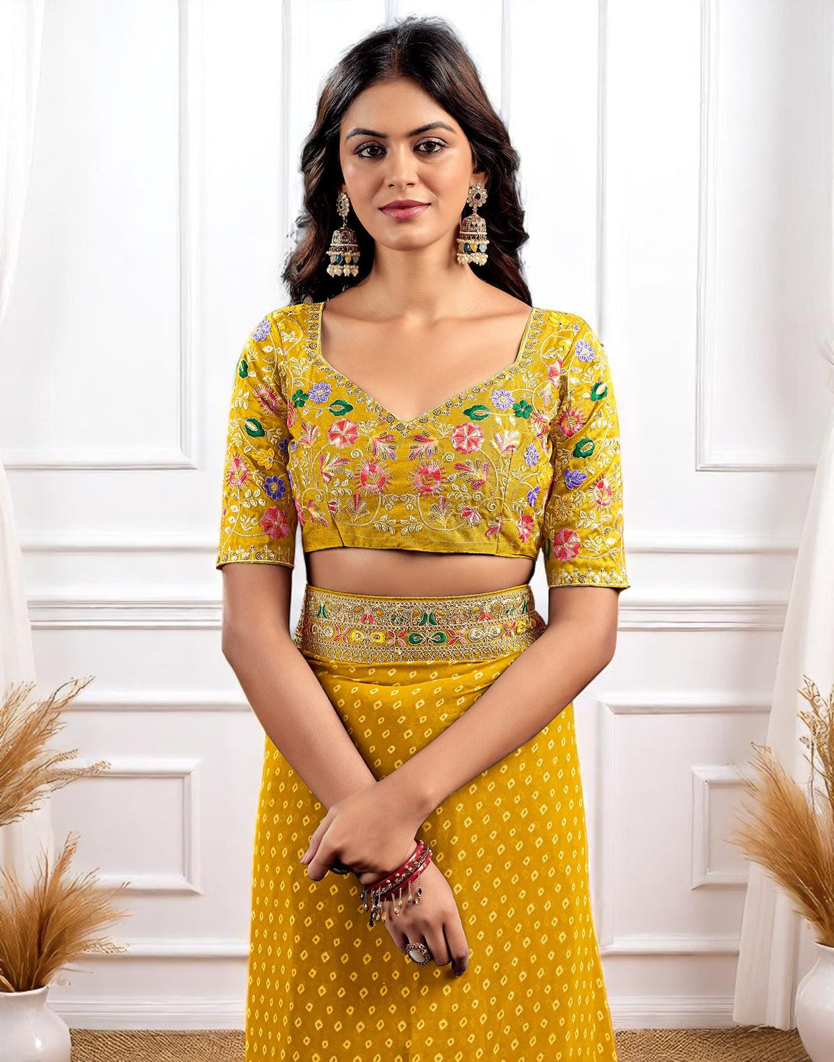 Pink Georgette Bandhani Print Saree