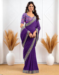 Pink Georgette Bandhani Print Saree