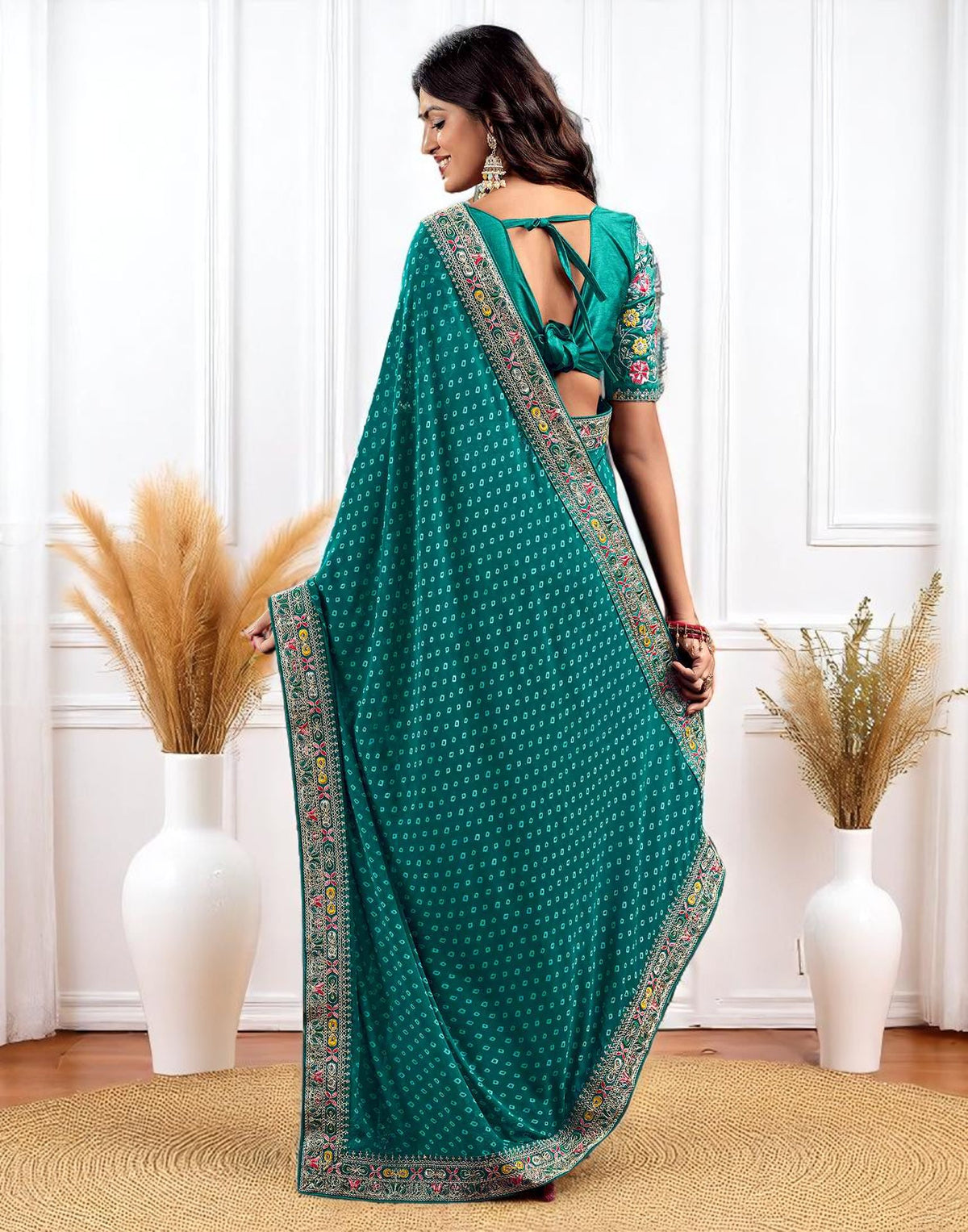 Pink Georgette Bandhani Print Saree