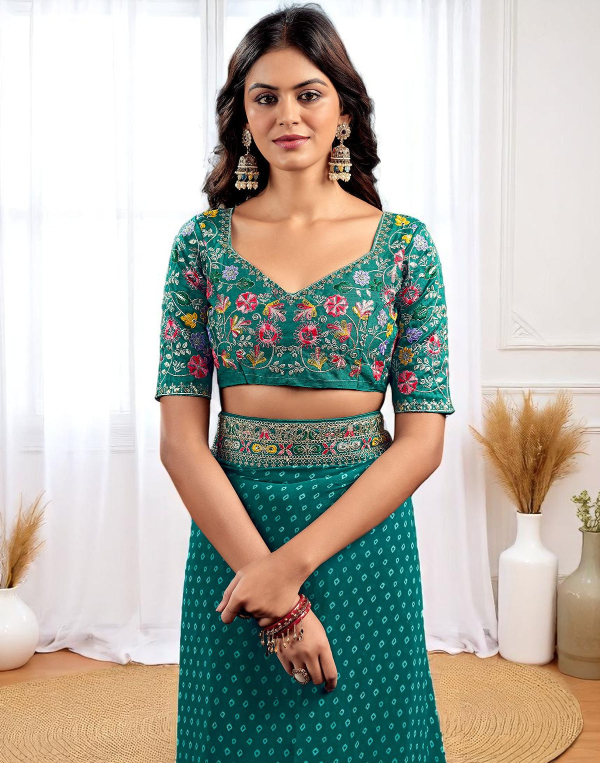 Pink Georgette Bandhani Print Saree